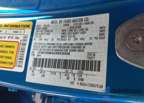 2025 Ford Bronco Sport Big Bend from USA, damaged, VIN 3FMCR9BNXSRE50558